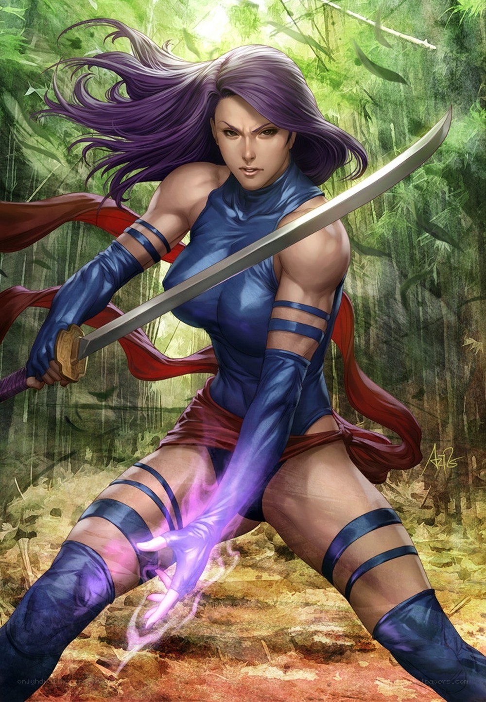 female warrior in forest