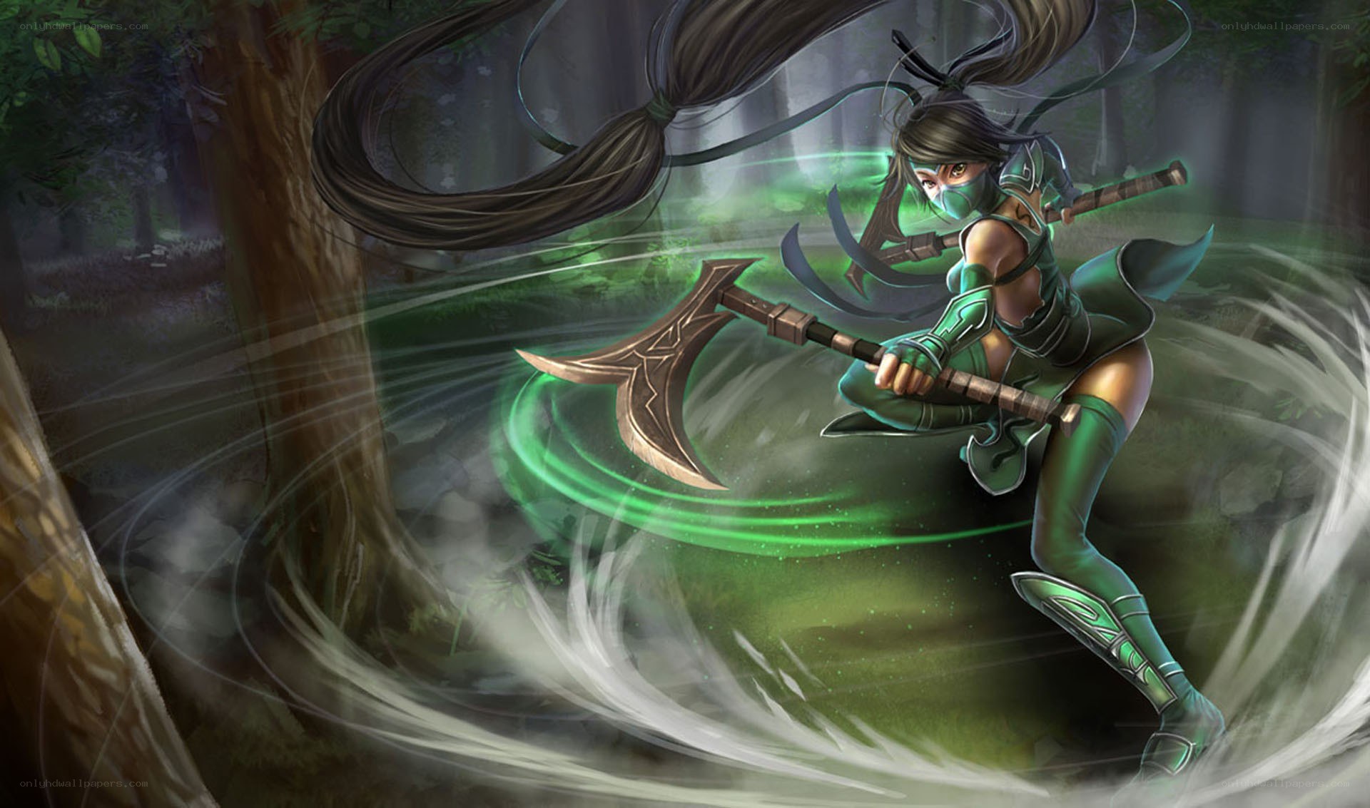 female warrior in forest