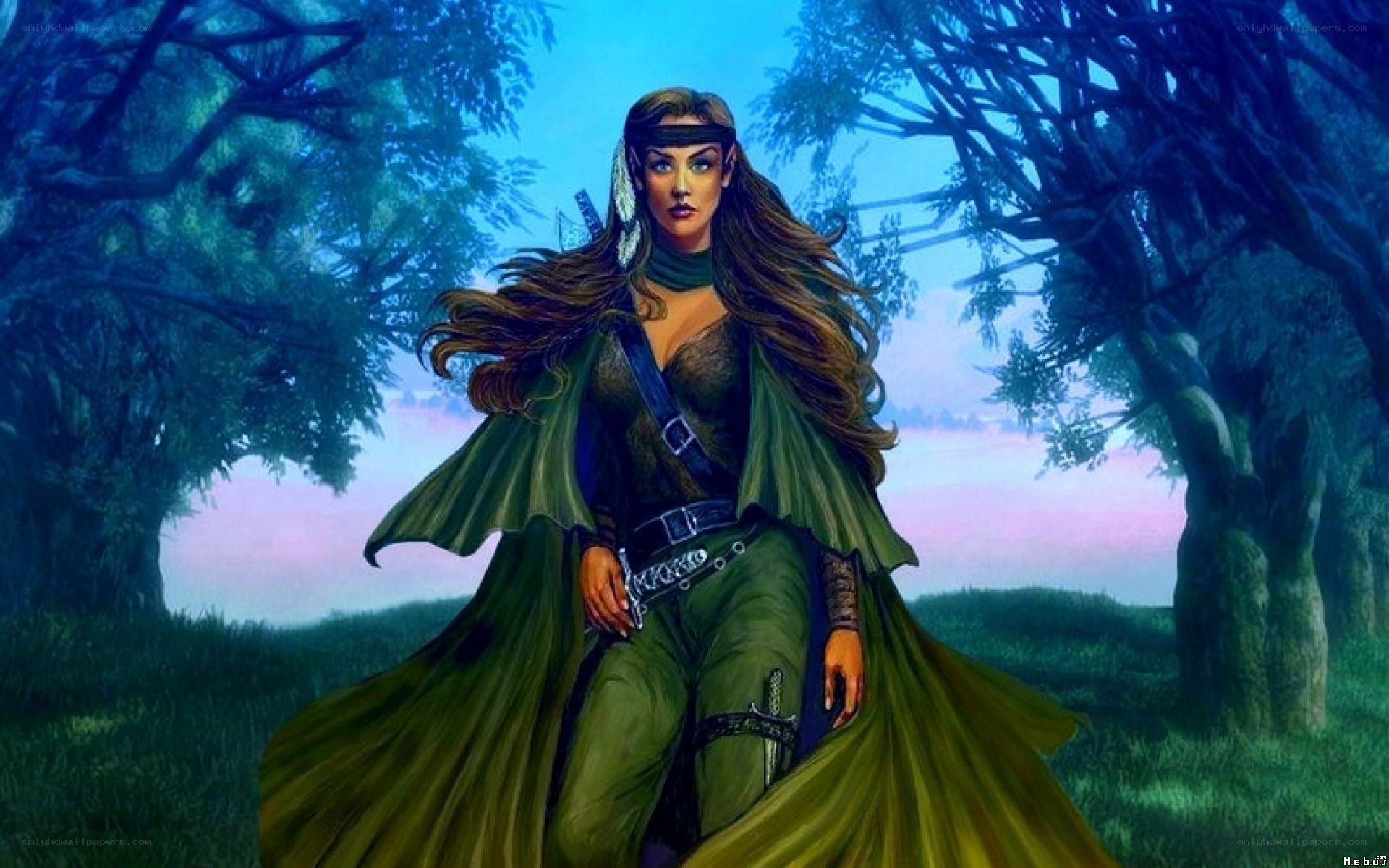 female warrior in forest