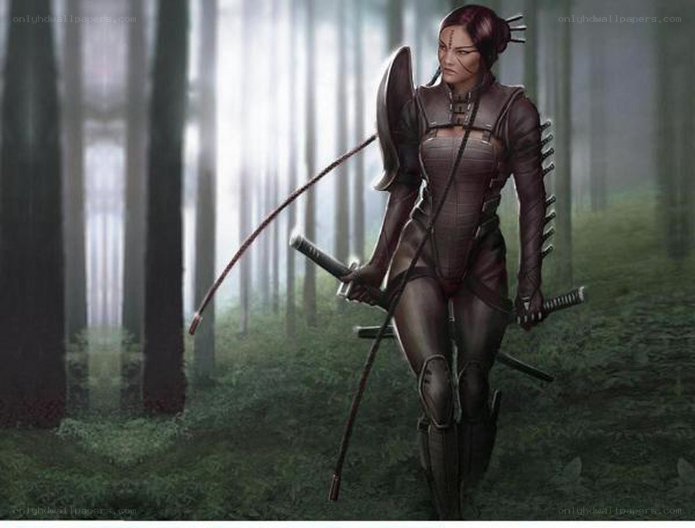 female warrior in forest