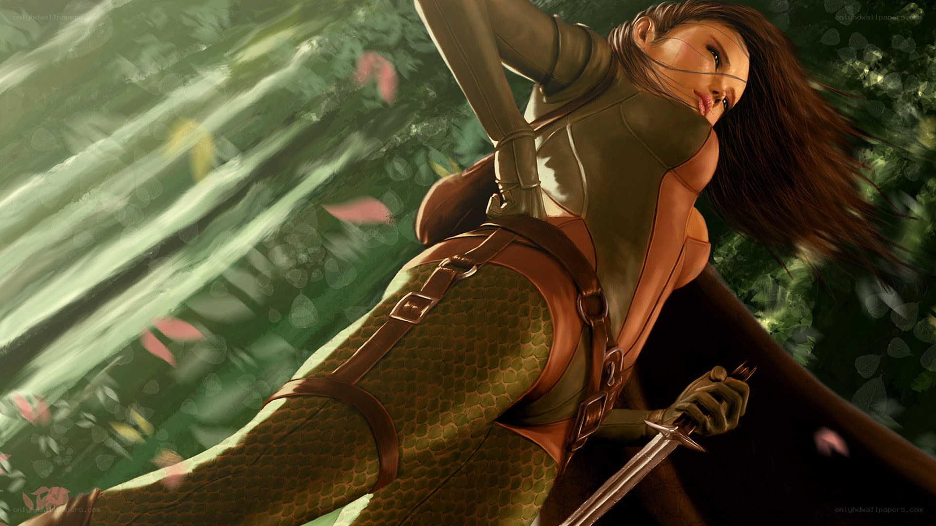 female warrior in forest