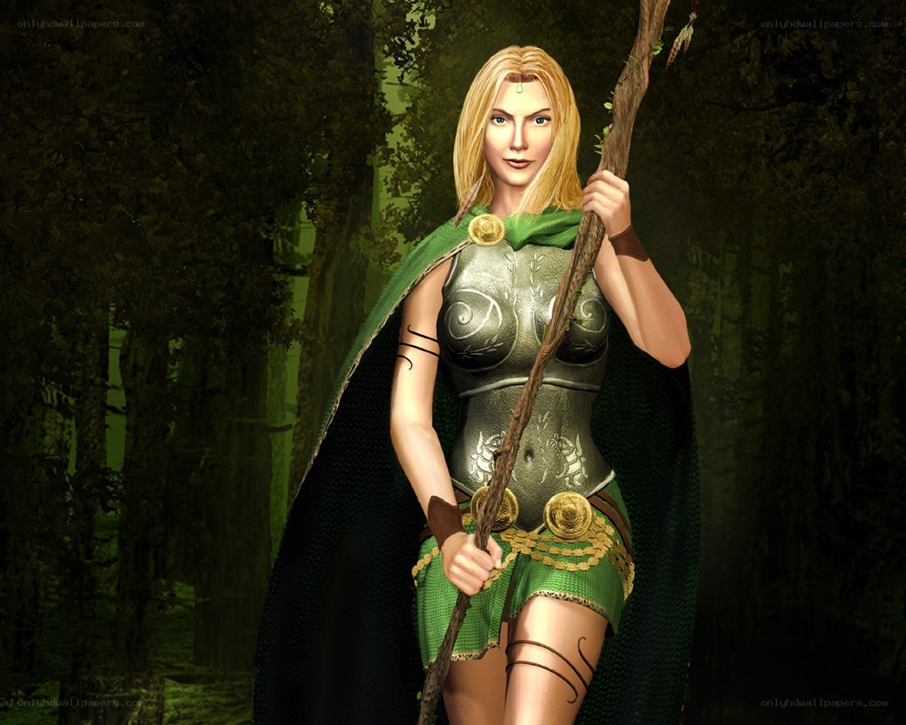 female warrior in forest