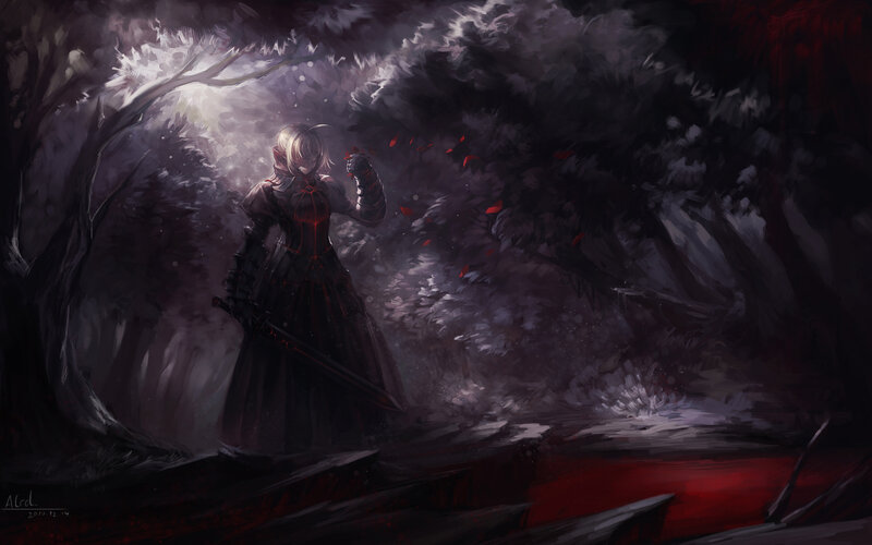 Female Warrior in Forest — Black