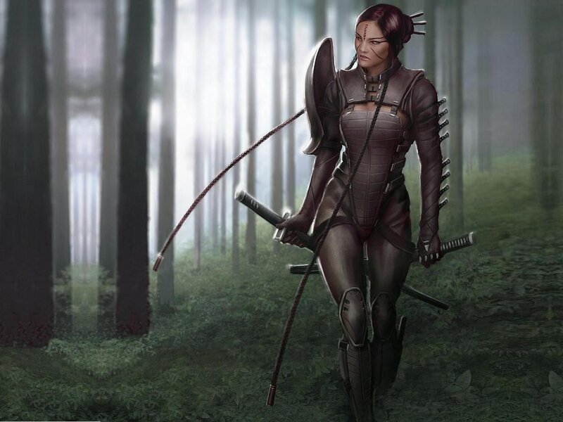 Female Warrior in Forest — Brown, Dramatic