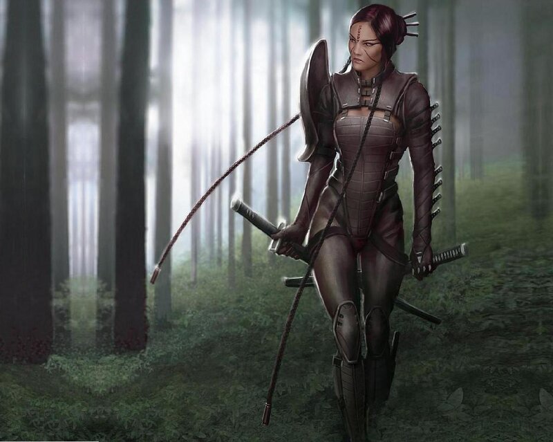 Female Warrior in Forest — Brown