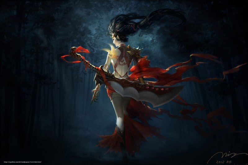 Female Warrior in Forest — Dark Blue