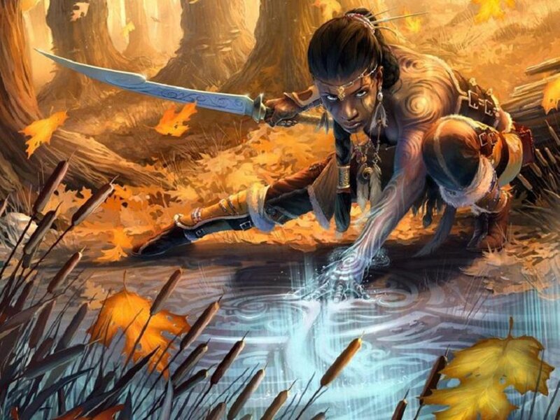 Female Warrior in Forest — Orange