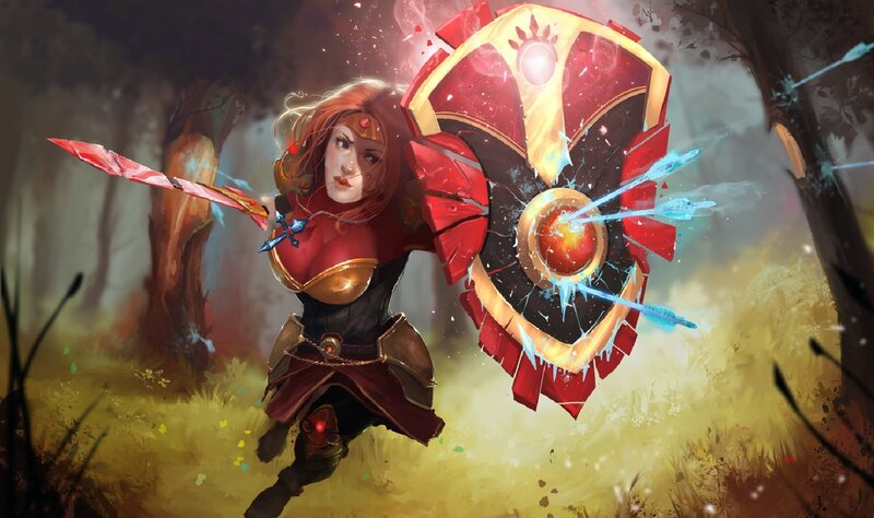 Female Warrior in Forest — Red, Dramatic, Digital Art