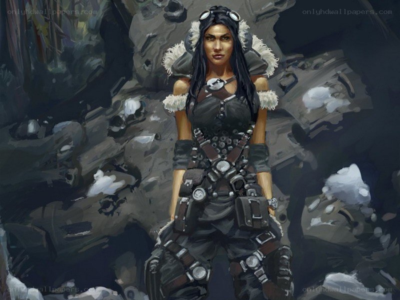 female warrior in fur armor
