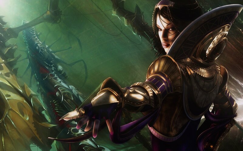 female warrior in futuristic armor
