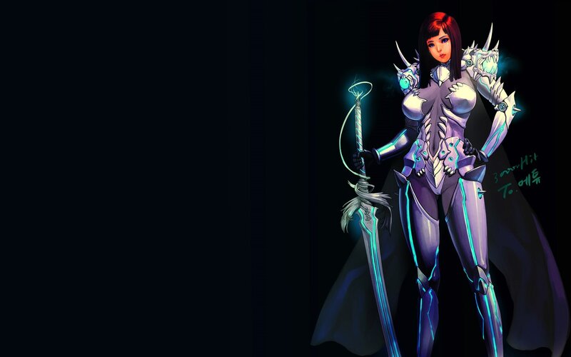 female warrior in futuristic armor