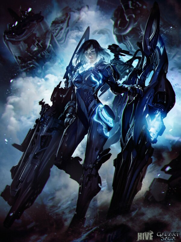 female warrior in futuristic armor