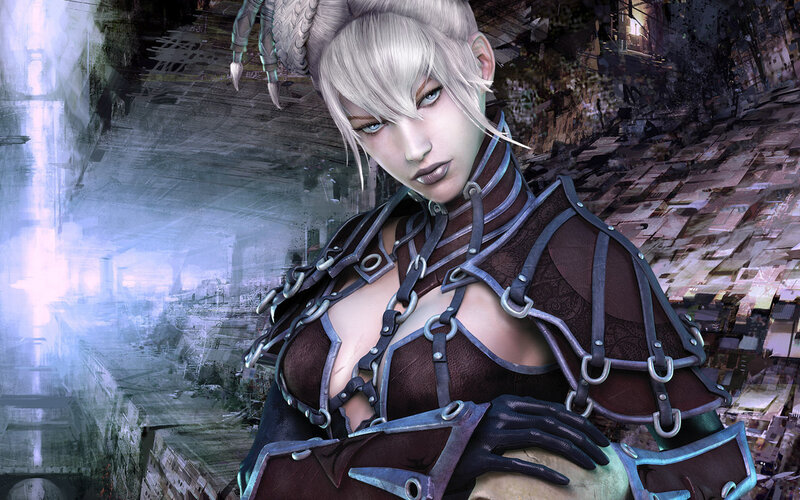 female warrior in futuristic armor
