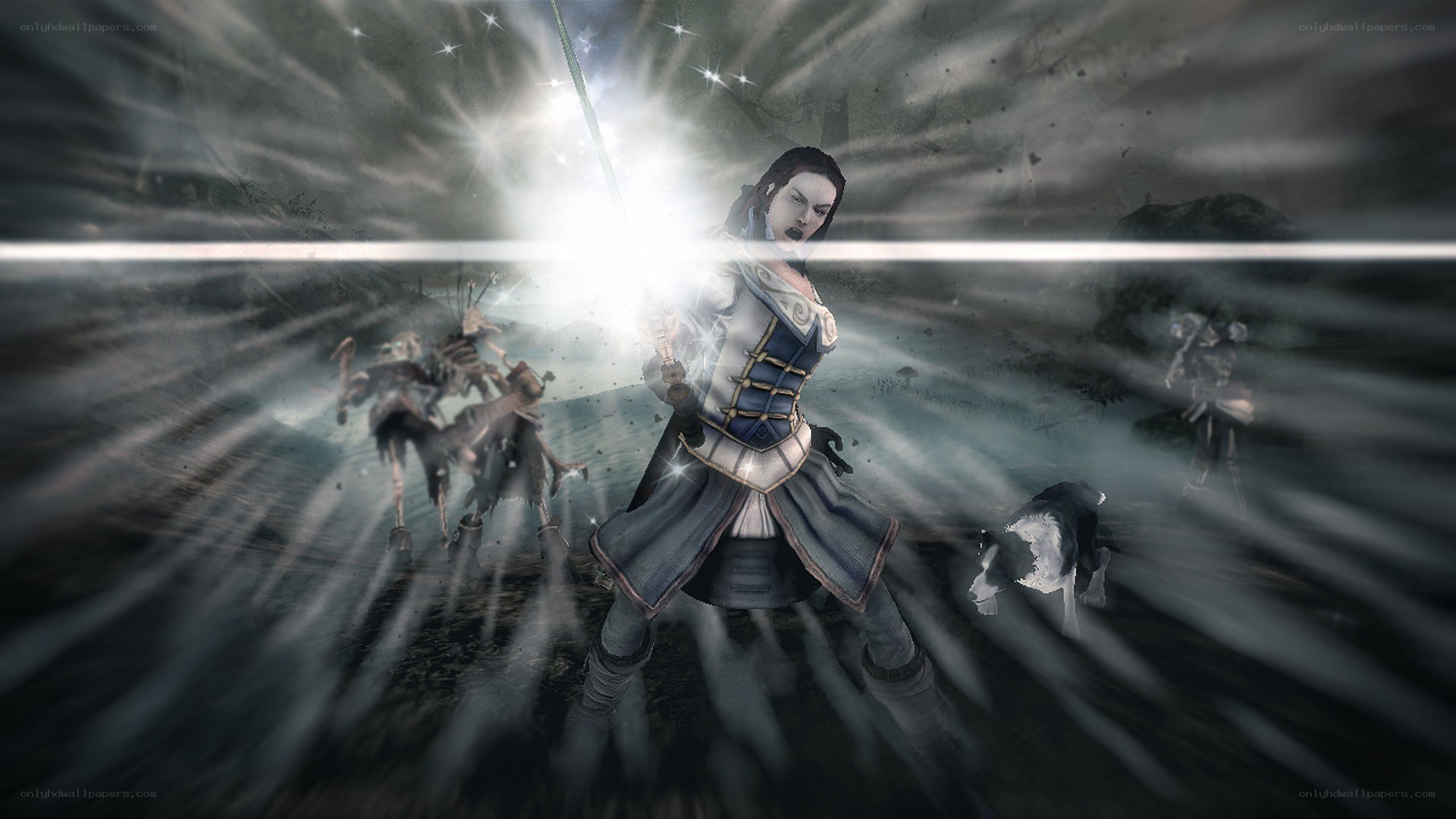 female warrior in glowing light