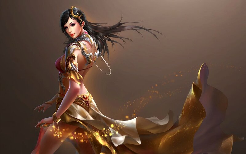 Female Warrior in Gold Armor — Brown