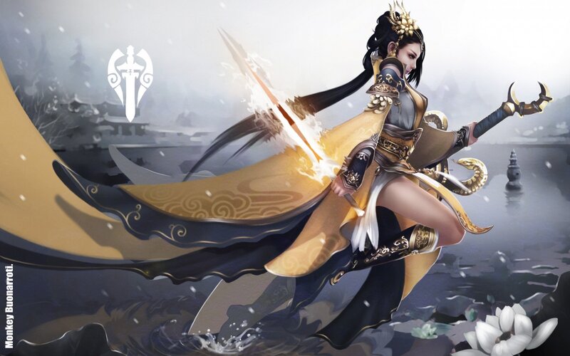 female warrior in golden armor