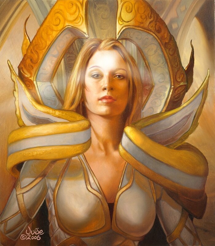 female warrior in golden armor