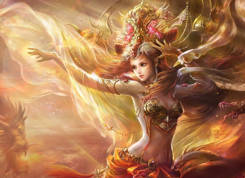 female warrior in golden armor