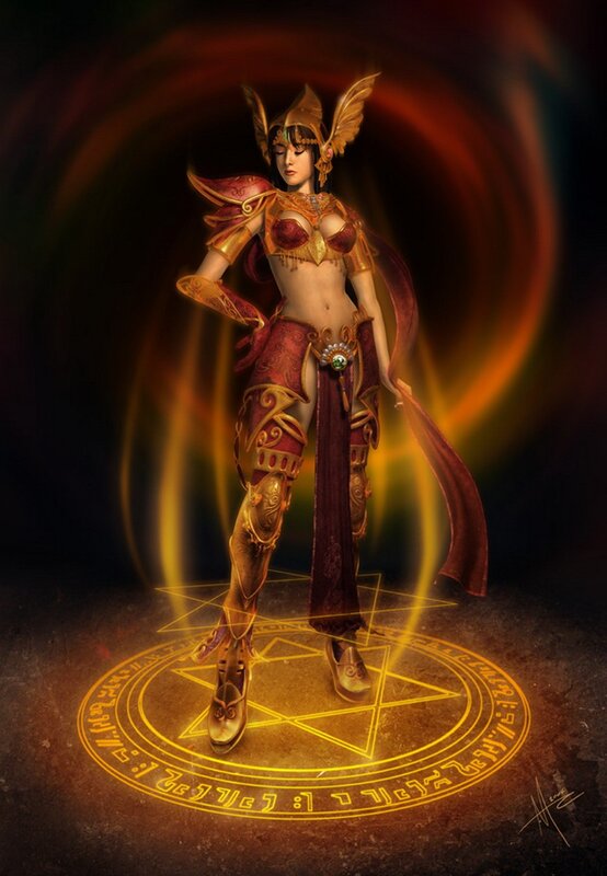 female warrior in golden armor