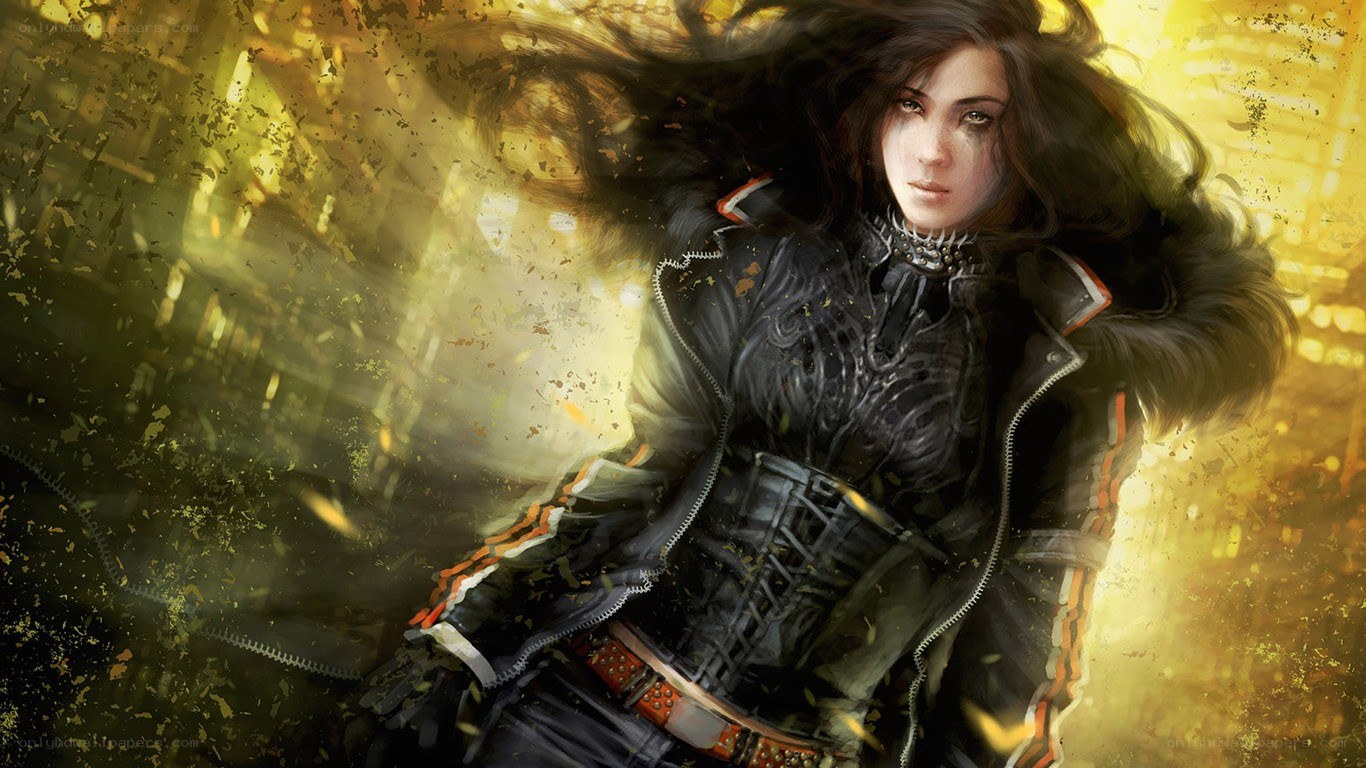 female warrior in golden light
