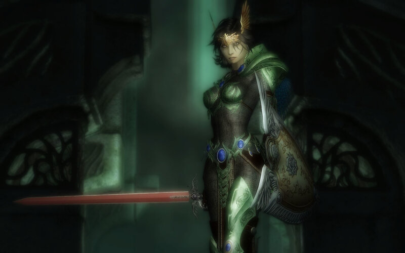 female warrior in green armor