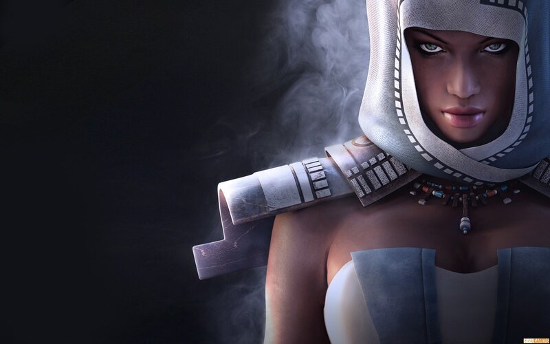 female warrior in hooded armor