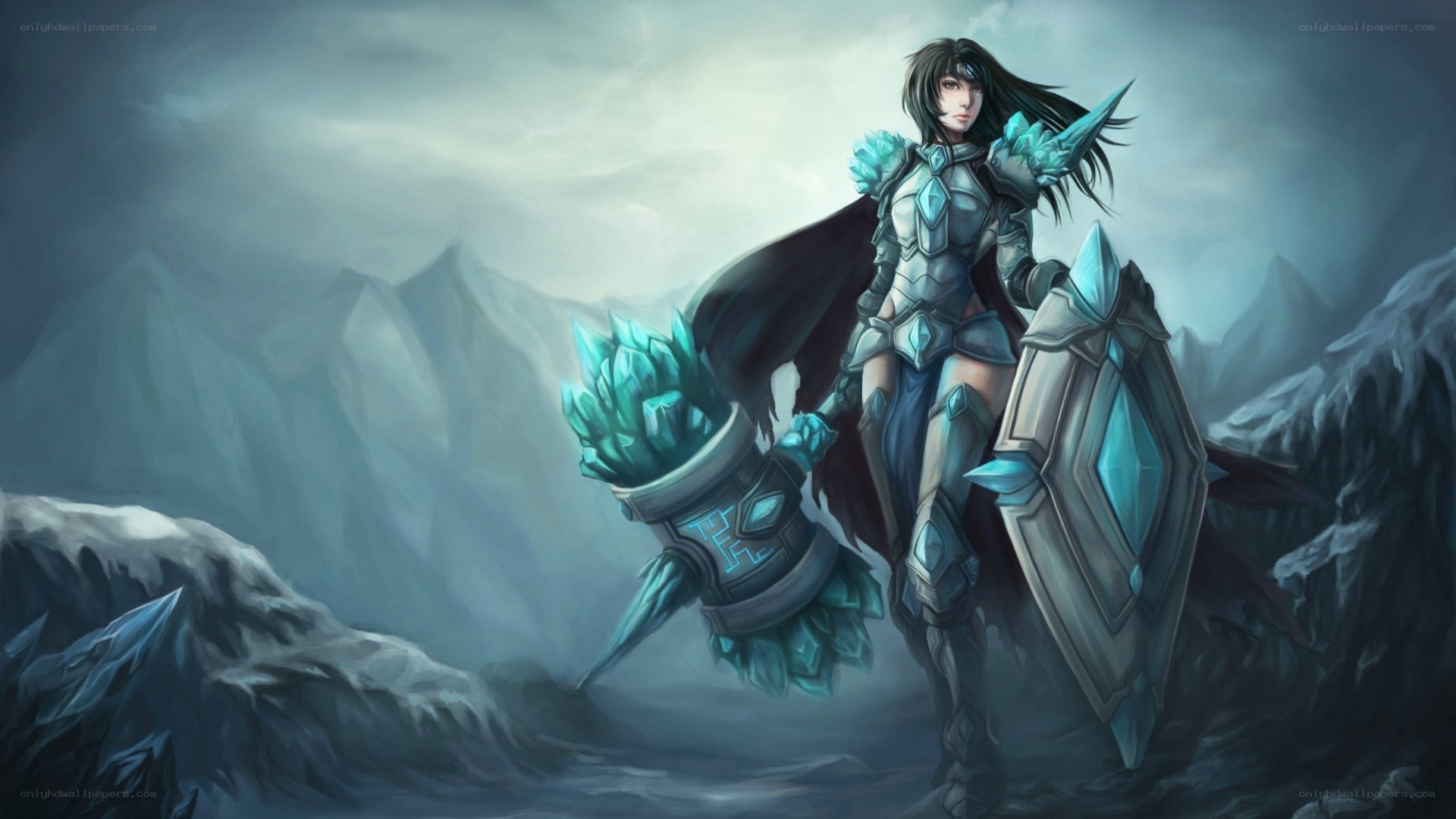 female warrior in icy armor