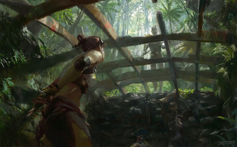 Female Warrior in Jungle — Green, Dramatic, Afternoon