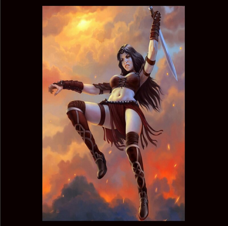Female Warrior in Mid-air — Orange