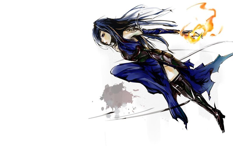 Female Warrior in Motion — Blue, Dynamic, Intense