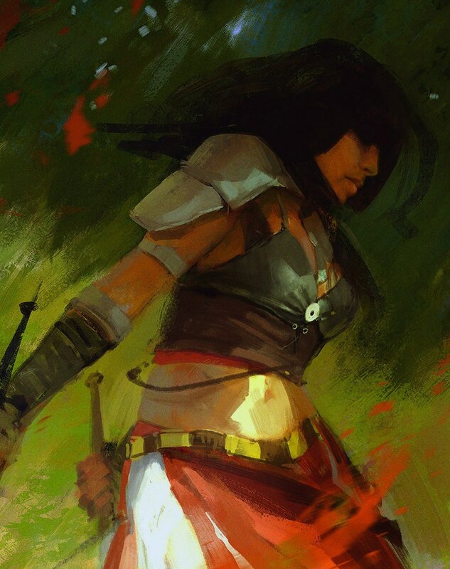 Female Warrior in Motion — Green, Dramatic