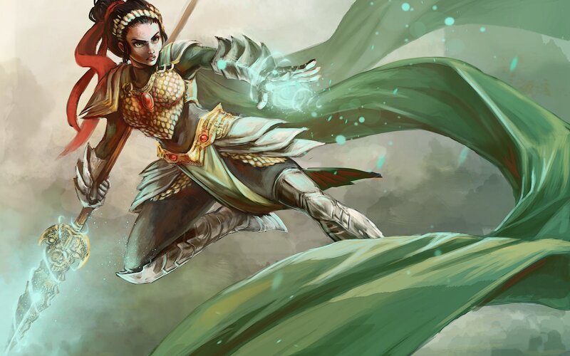 Female Warrior in Motion — Green