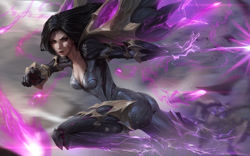 Female Warrior in Motion — Purple, Dramatic, Intense