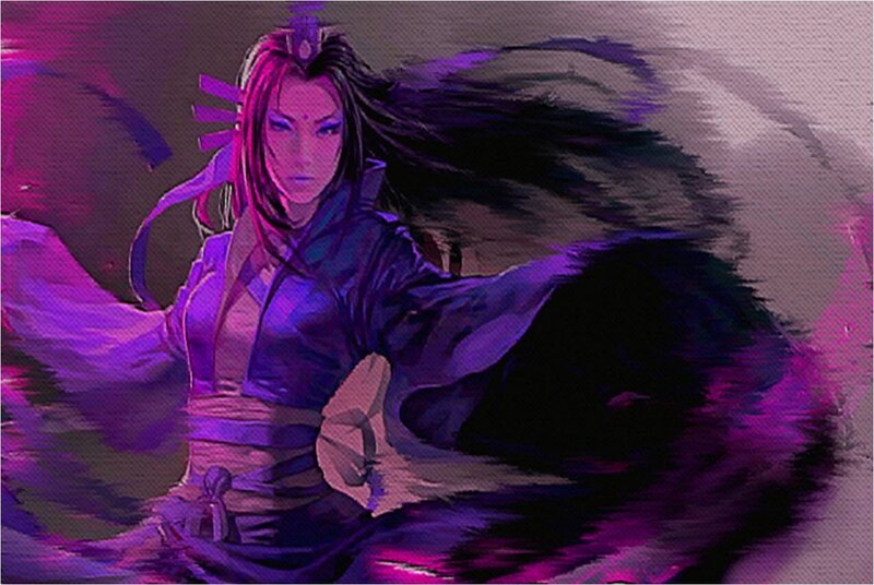 Female Warrior in Motion — Purple, Dramatic