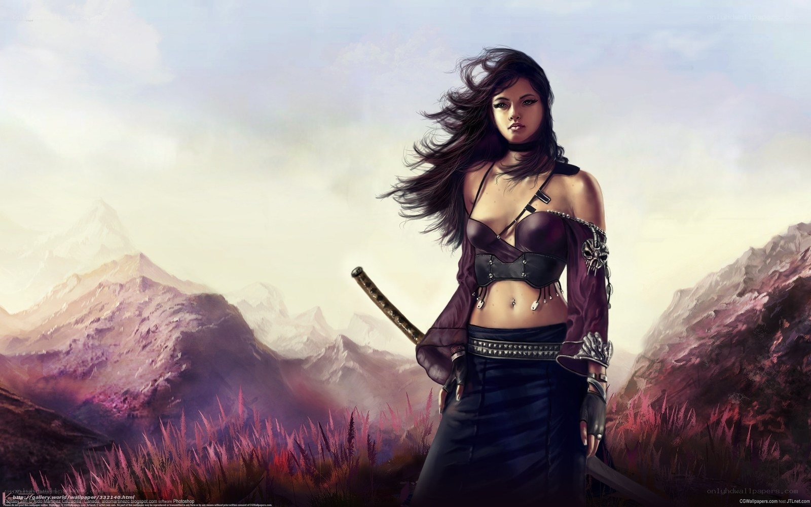 female warrior in mountain landscape