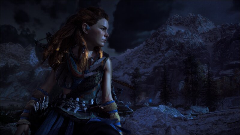 Female Warrior in Mountains — Blue, Dramatic