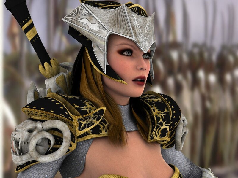 female warrior in ornate armor