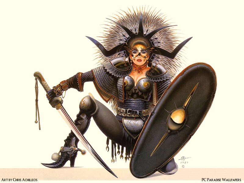 female warrior in ornate armor