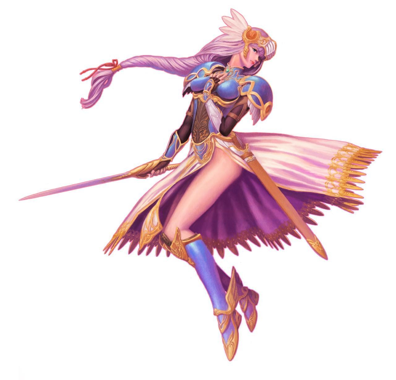 female warrior in purple armor