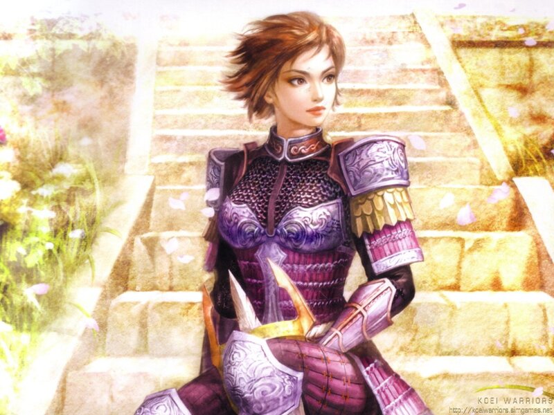 female warrior in purple armor