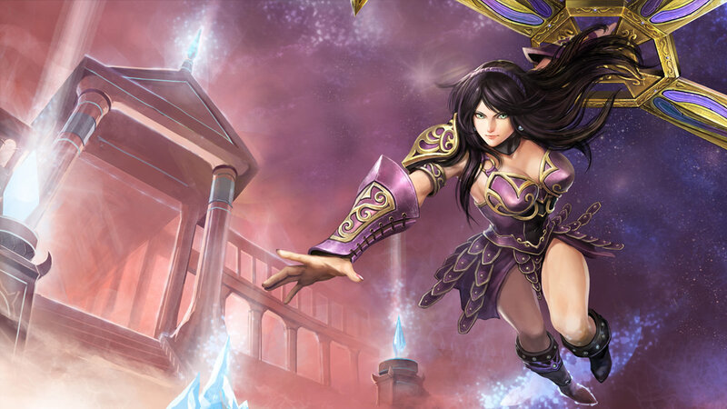 Female Warrior in Purple Armor — Dramatic, Night, Digital Art, Castle
