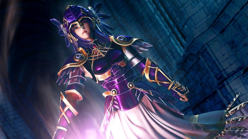 Female Warrior in Purple Armor — Dramatic, Night