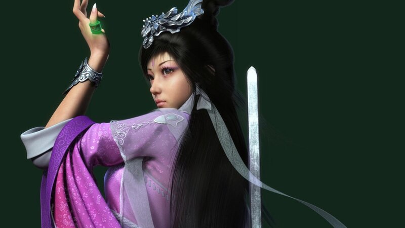 female warrior in purple attire
