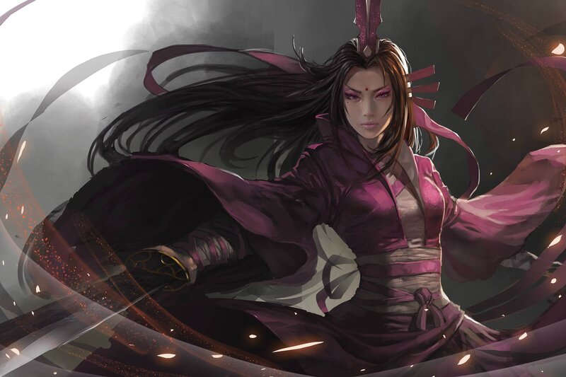 Female Warrior in Purple — Dramatic, Digital Art