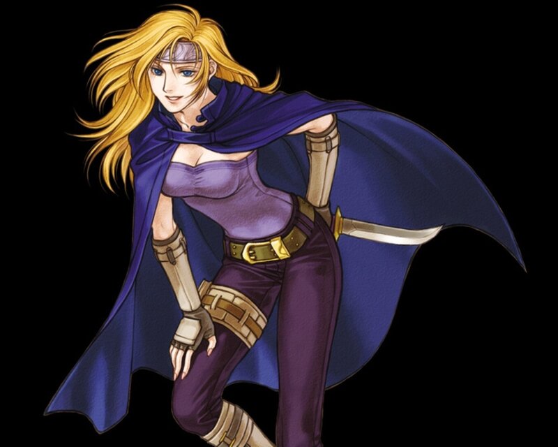 female warrior in purple outfit