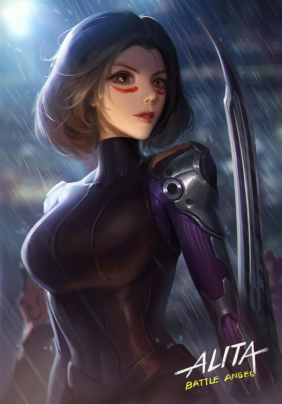Female Warrior in Rain — Purple, Dramatic