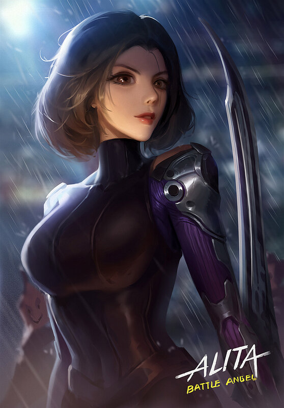 Female Warrior in Rain — Purple