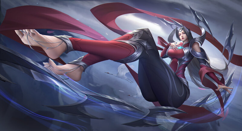 Female Warrior in Red and Silver