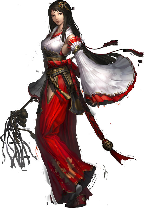 female warrior in red and white