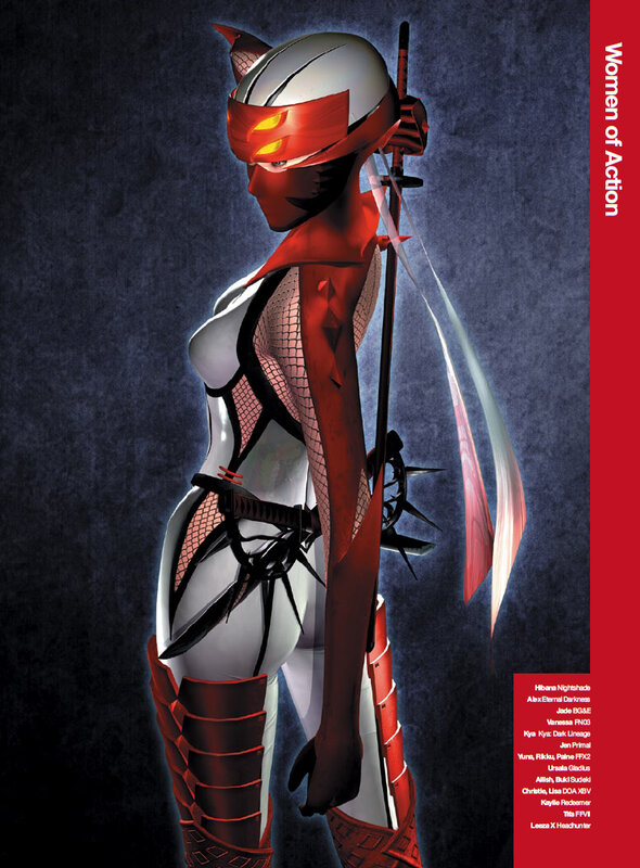 Female warrior in red and white armor